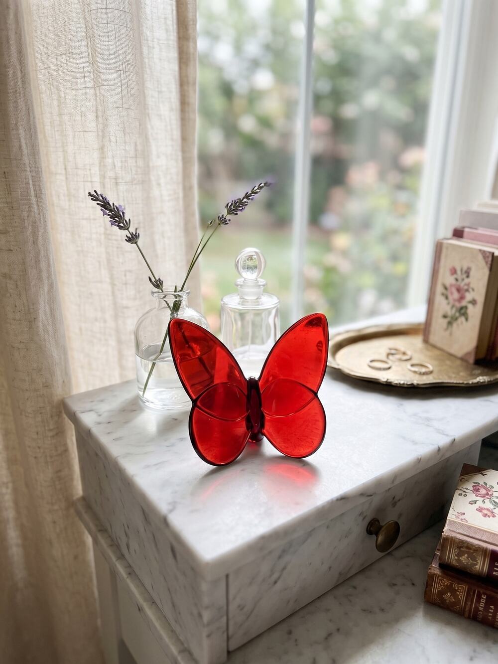Authentic Baccarat Ruby Red Crystal Butterfly Figurine Papillon Paperweight